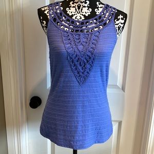 Anthro Mauve Coloured sleeveless top with ribbon and stitch detail.